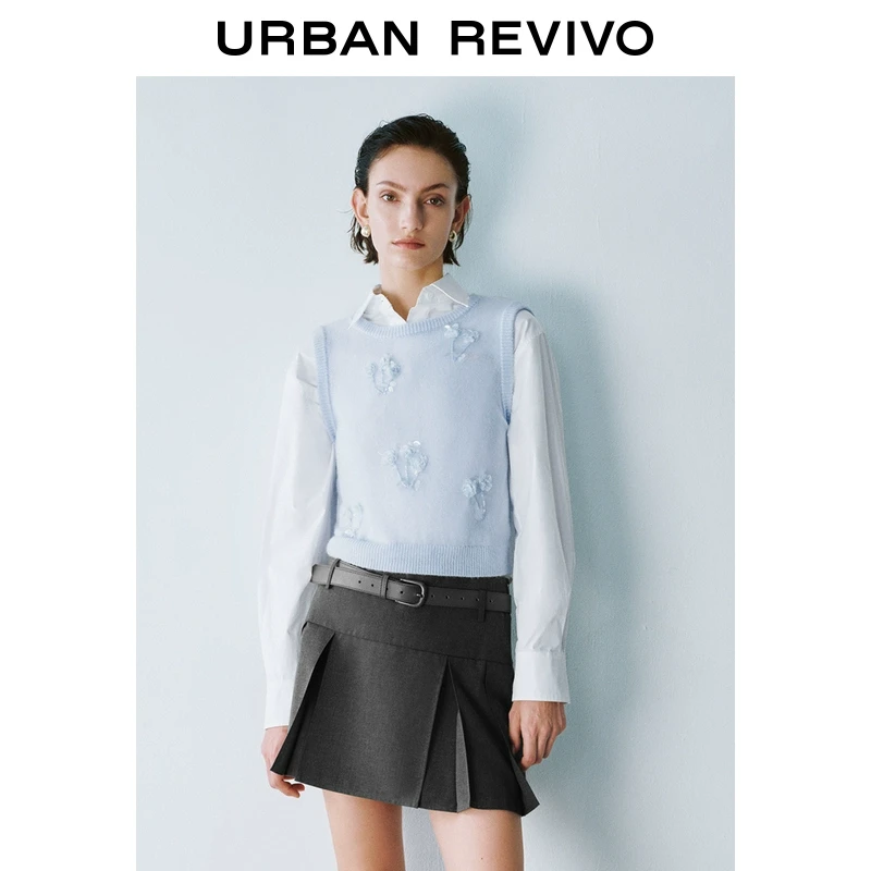 UR2025秋季新款女装立体花朵珠片短款无袖针织衫UYU950012