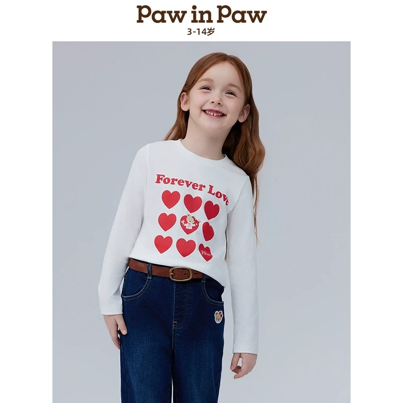 PAWINPAW【熊宝棉】25年春季新款女童圆领秋冬长袖T恤打底衫