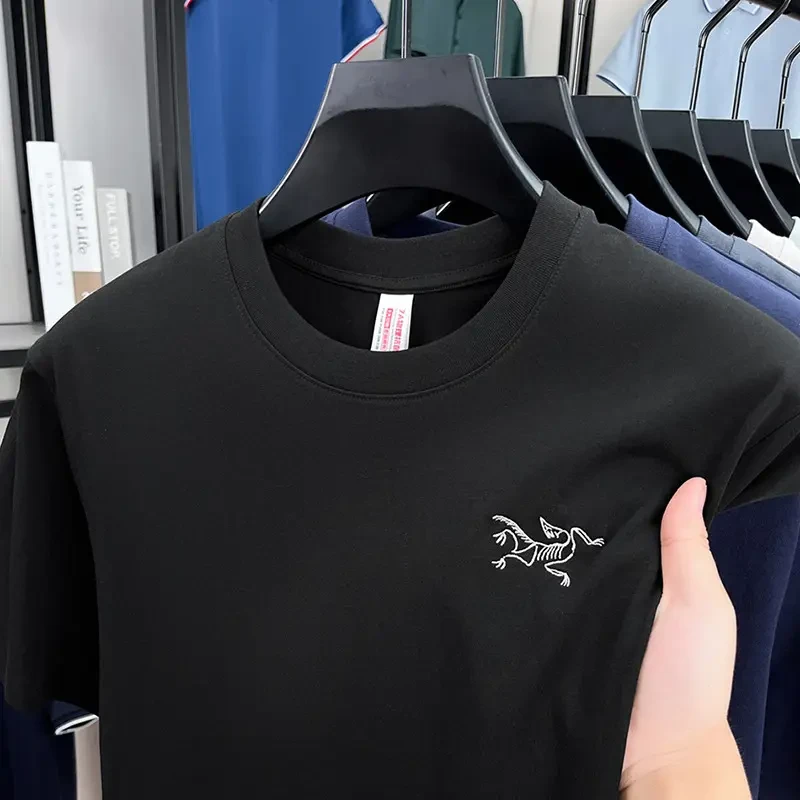 【清仓折扣】始祖新款鸟圆领短袖T恤男士刺绣夏季商务休闲上衣男