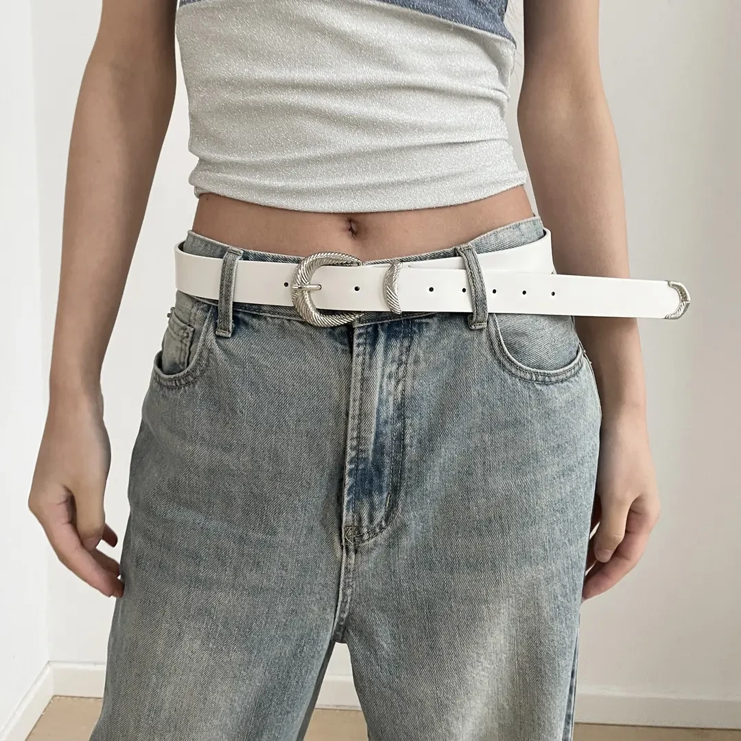 新款腰带女新款复古y2k麻花纹辣妹短裙嘻哈百搭配牛仔裤白色腰带