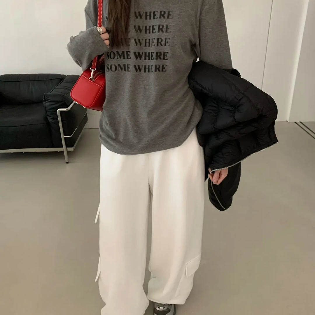 磨毛正肩圆领长袖加厚T恤秋冬时尚百搭打底衫