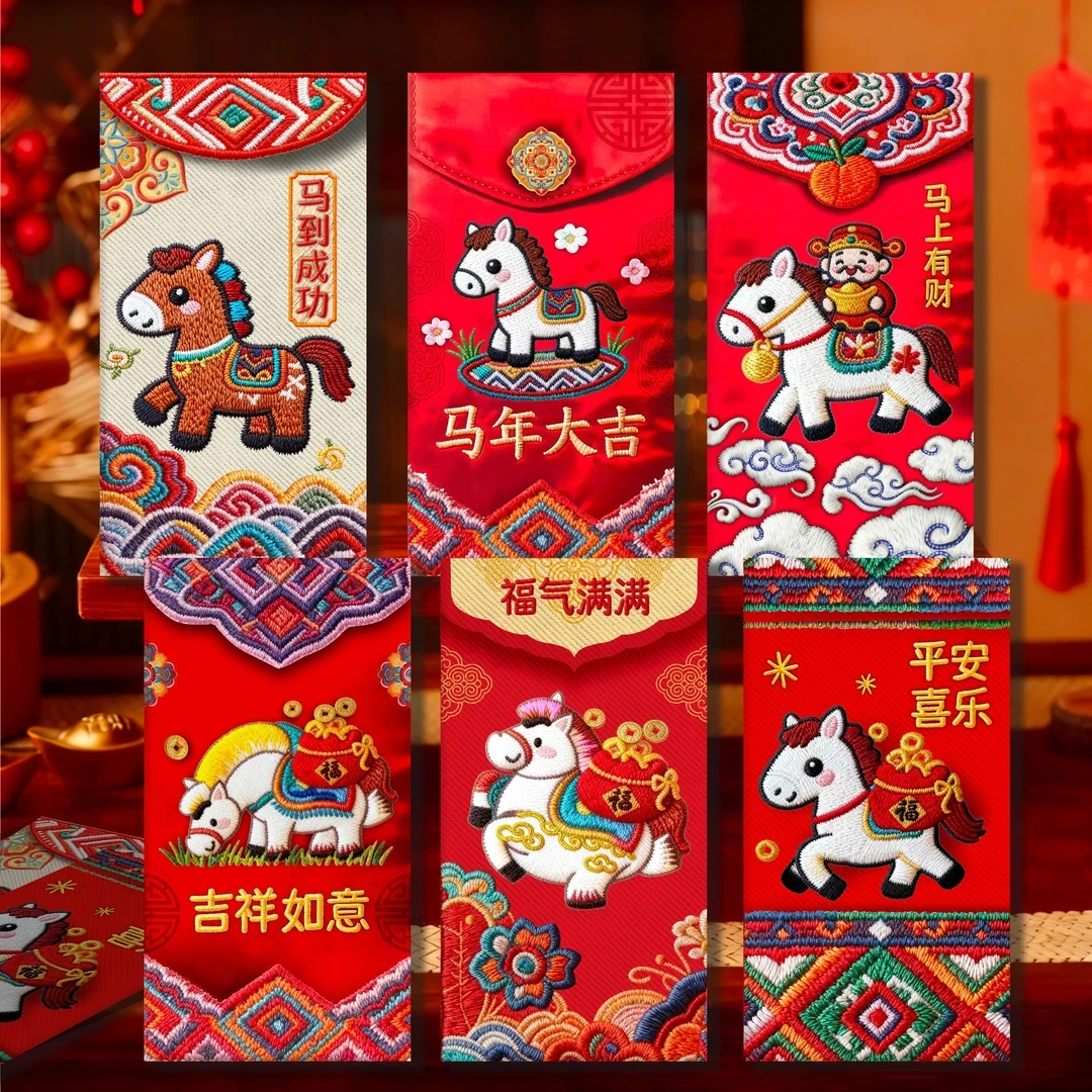 【卡通财神福马萌马系列】立体刺绣风格可爱卡通春节压岁钱