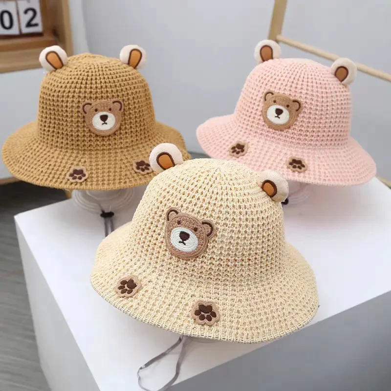 儿童遮阳帽大檐夏天防晒太阳帽子沙滩婴儿渔夫帽宝宝草帽pq