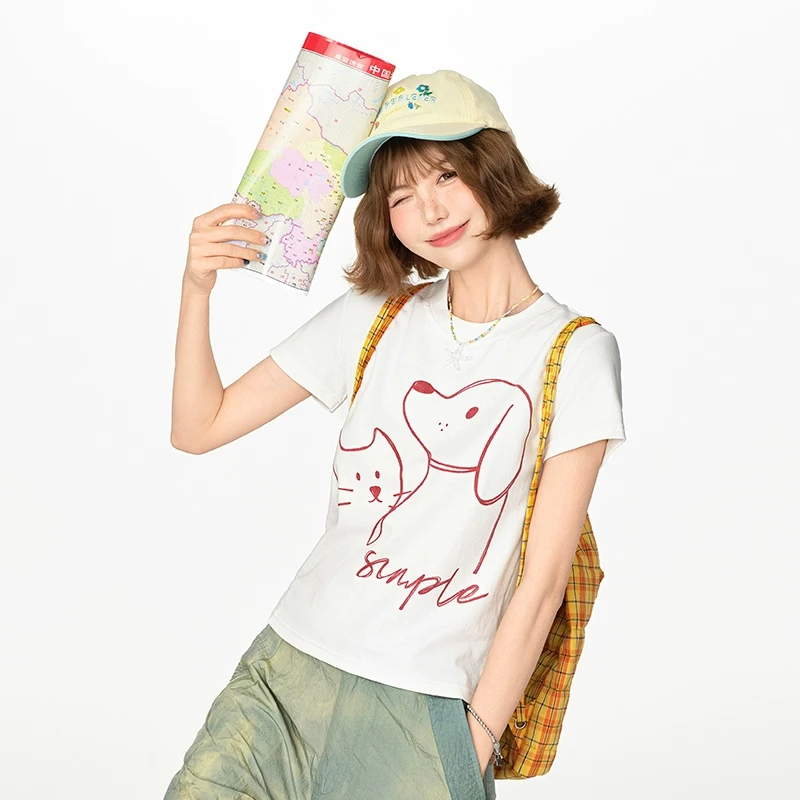 Girlyhalo慵懒风女装印花T恤90936