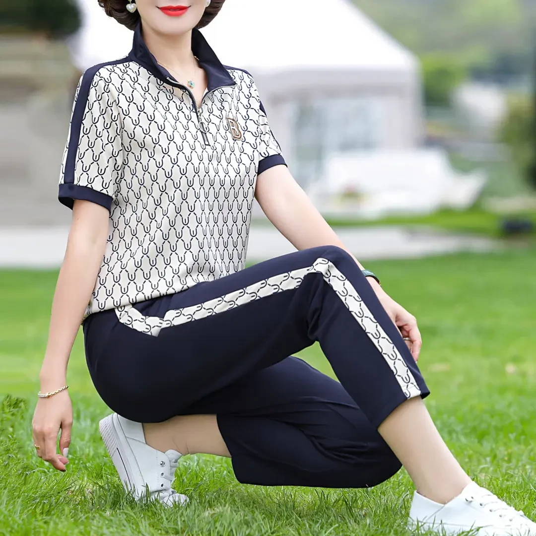 母亲节中年妈妈装装装时尚洋气显瘦宽松运动套装中老年短袖两件套