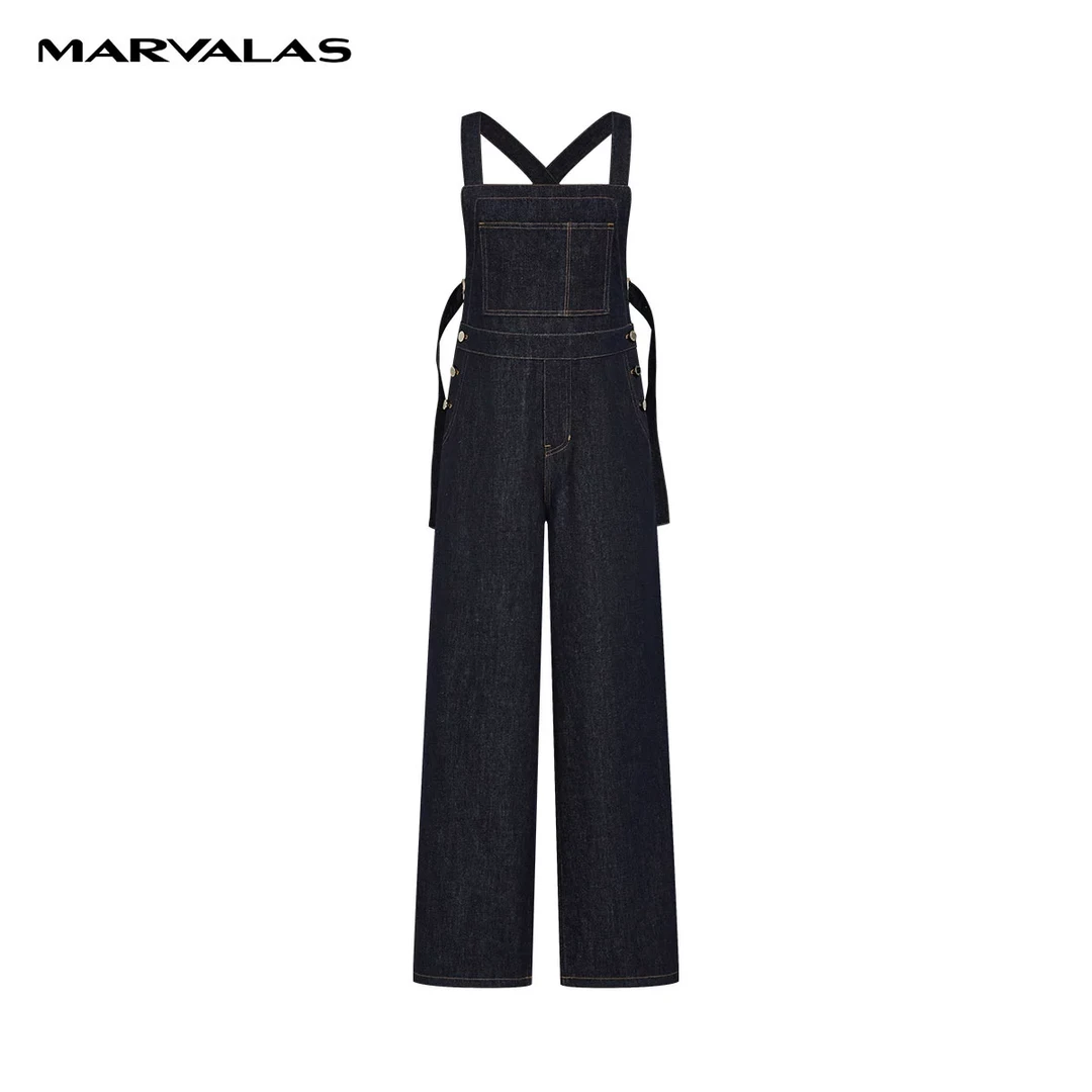 【籽言专属】曼德诗牛仔背带裤2024全棉复古时尚休闲长裤M103309152