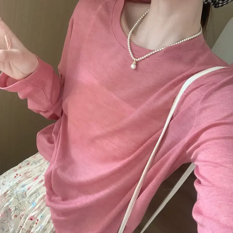 【有运费补贴】纯色基础款冰丝面膜衣新款圆领百搭宽松显瘦上衣薄款