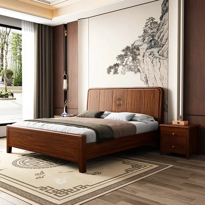 新中式成套实木床1.8米x2米床家用储物双人床厂家大床主卧床大促