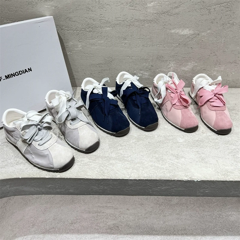 欧洲站女鞋2025春新款真皮拼布系带德训鞋休闲运动阿甘鞋潮673-1