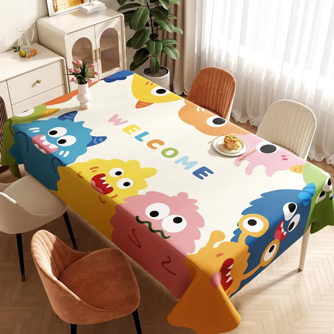 多巴胺桌布免洗防水防油防烫pvc茶几台布卡通轻奢长方形餐桌桌布