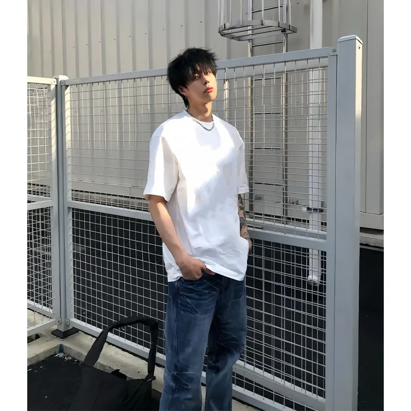 纯白色精梳新疆棉重磅T恤男夏季美式小领口短袖二本针正肩半截袖