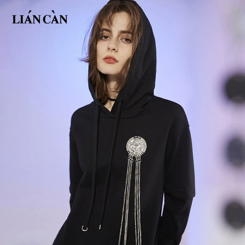 莲灿2025秋新商场同款浪漫波双层连帽针织长袖连衣裙71AW325003