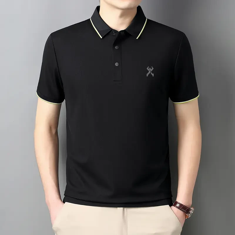 冰丝薄款短袖POLO衫夏季时尚休闲男士商务高弹力透气7A抗菌T恤