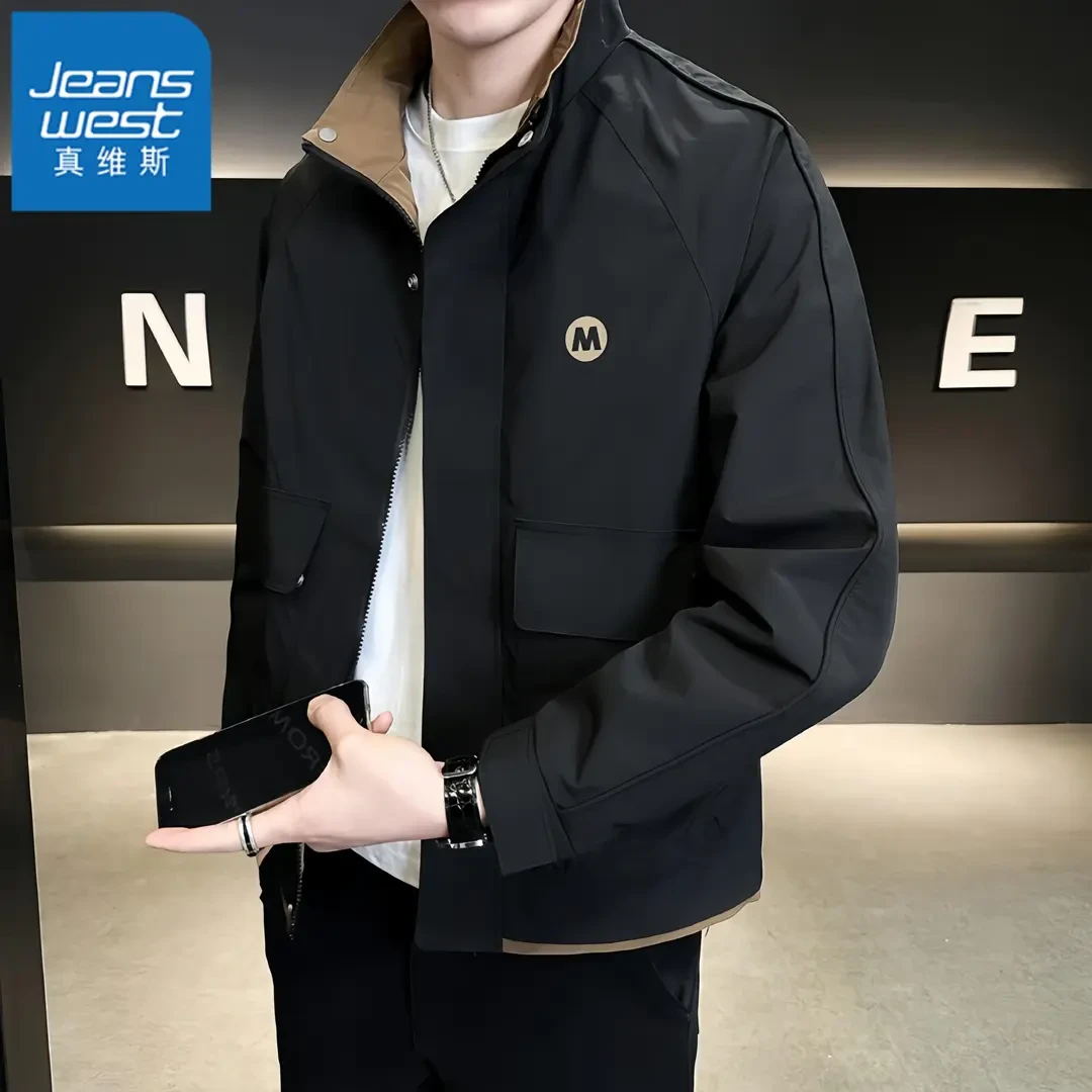 真维斯Jeanswest男士立领夹克春秋新款休闲工装外套时尚百搭上衣