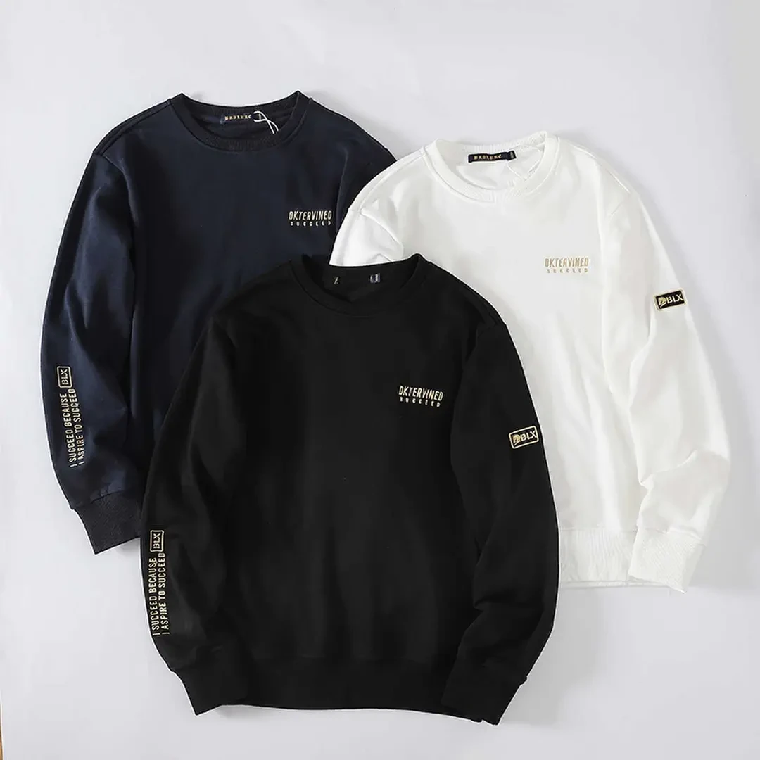 【100棉】2025春季卫衣时尚休闲百搭棉毛圈刺绣男士圆领长袖卫衣