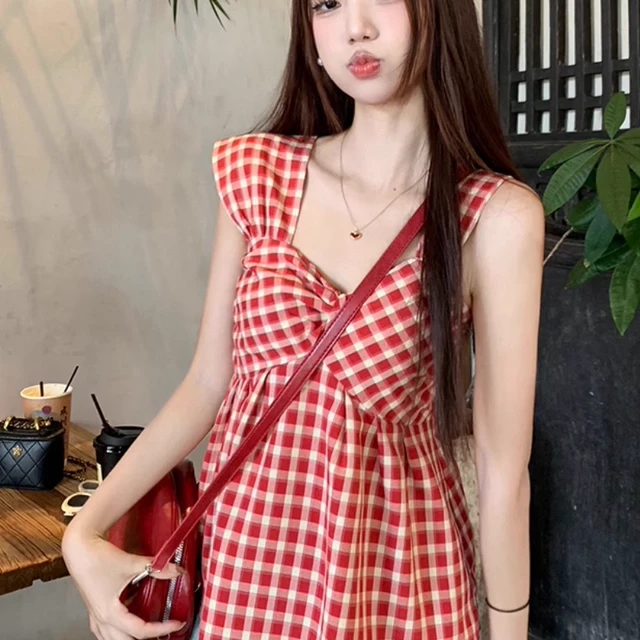 大码女装法式格子小飞袖吊带背心2025夏季新款设计感小众小衫上衣