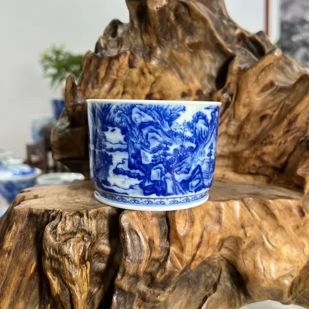 重江叠嶂图直口杯景德镇纯手工手绘陶瓷高端茶器茶具主人杯