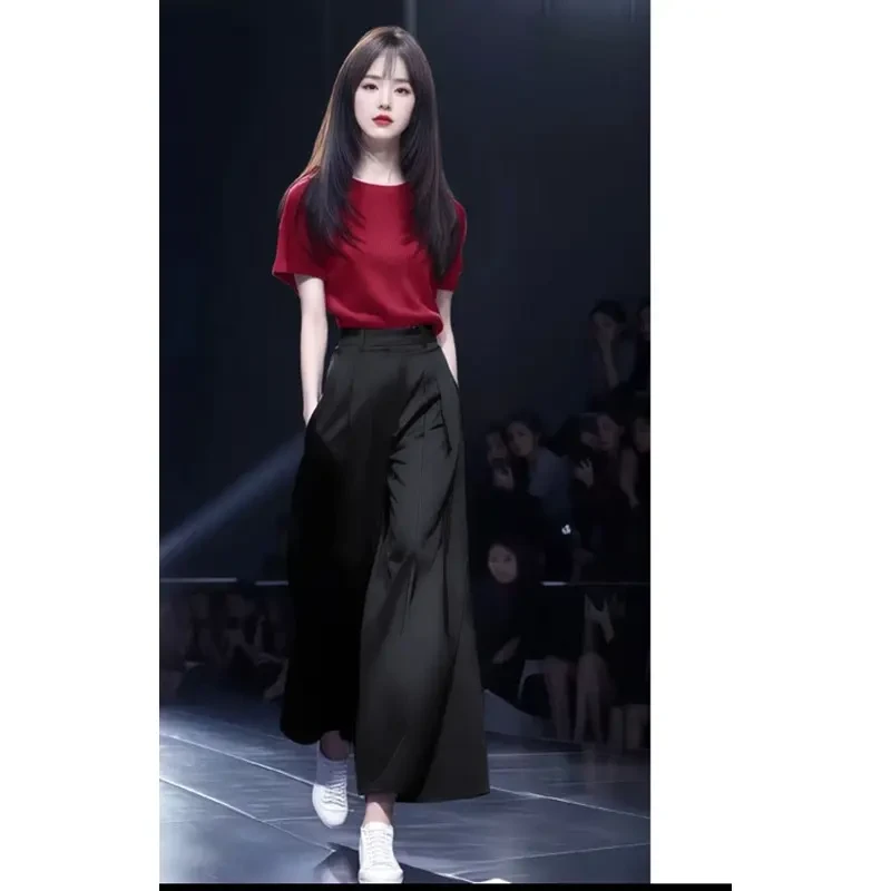 2025夏季新款搭配一整套洋气时尚大气小众短袖高腰阔腿裤两件套