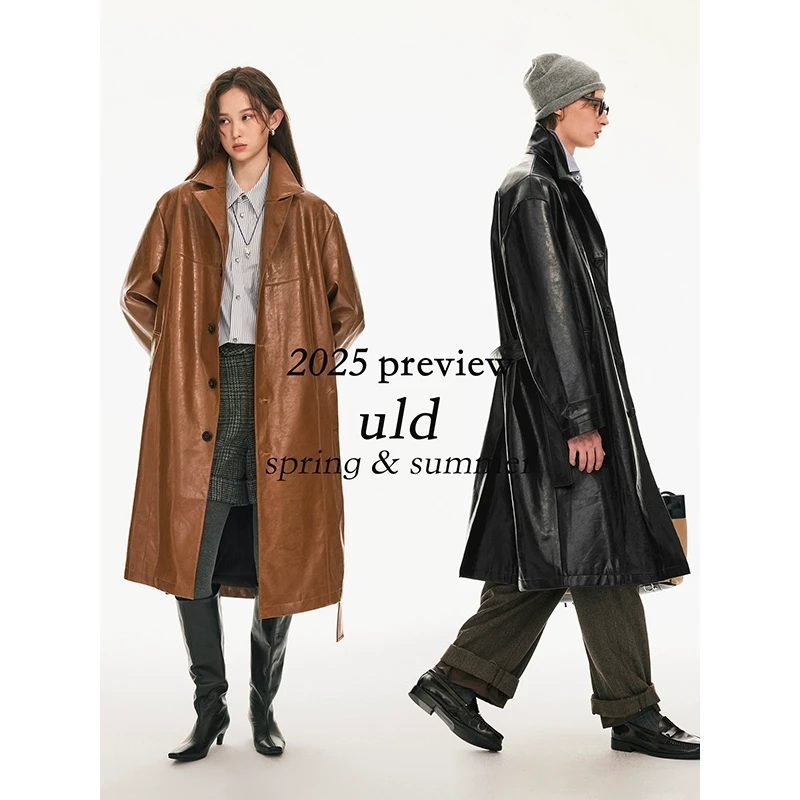 ULD/25春夏新摩登中古油蜡工艺lalaland主角绅士环保皮衣中古风衣