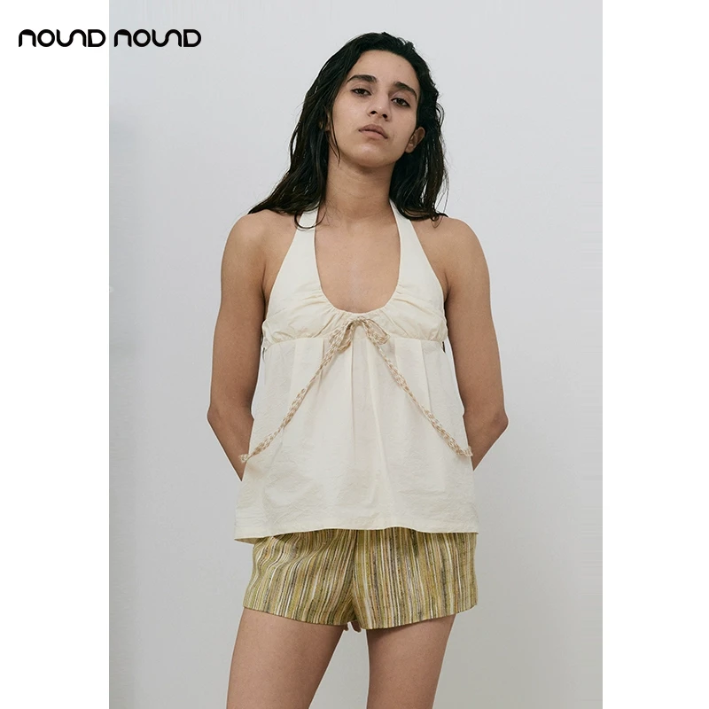 【LAVA MAMA】noundnound匹马棉时尚褶皱挂脖吊带背心女25春夏新款