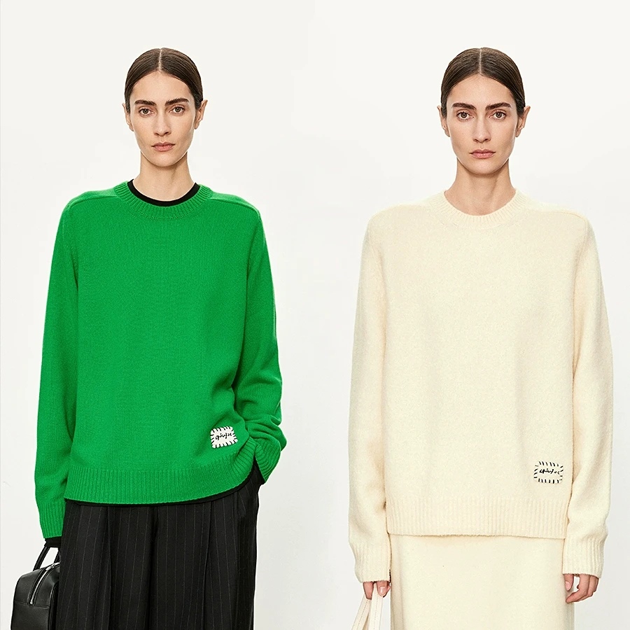 JOC意大利L*P纯羊绒/牦牛绒羊毛 基础休闲马鞍肩圆领宽松毛衣