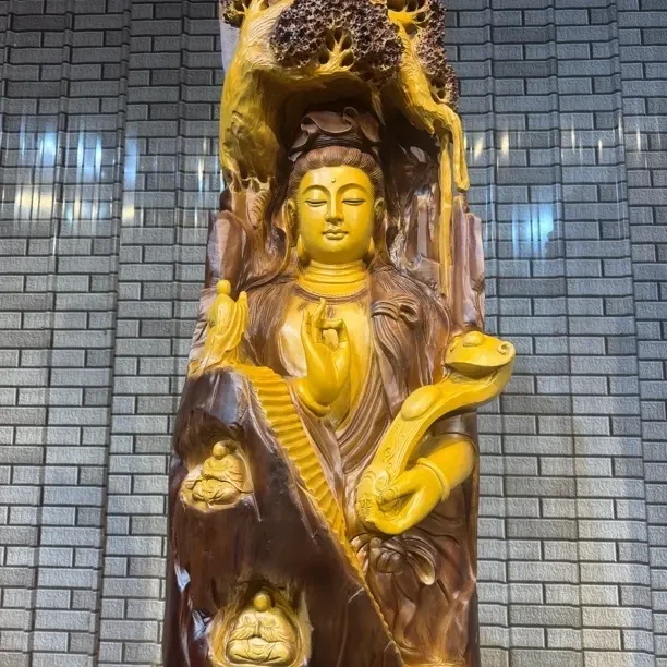 香樟木材质菩提树下一心向佛大型落地观音摆件适合室内