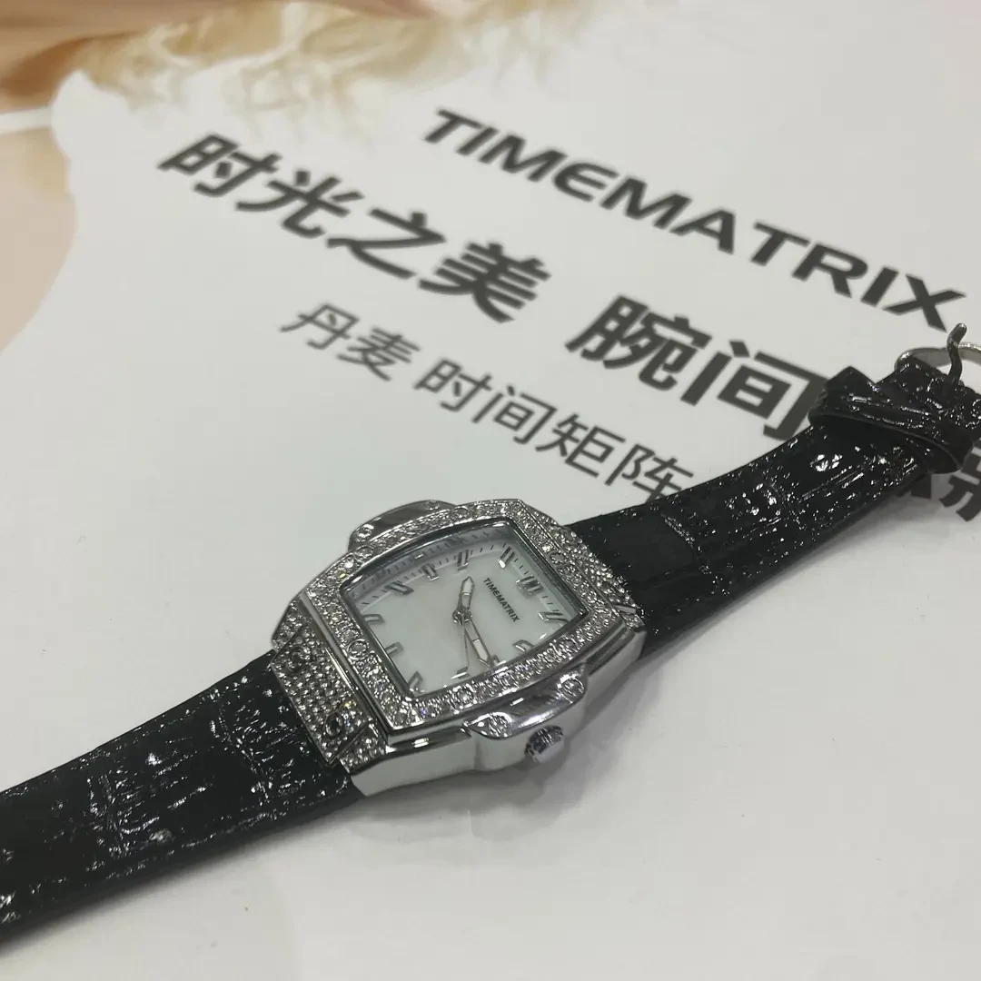 TIMEMATRIX女士复古时尚镶钻百搭气质石英腕表TMX658银白