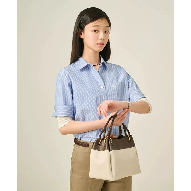 【新品】BEANPOLE滨波  2025春夏女士条纹高智短袖衬衫BF5465C05