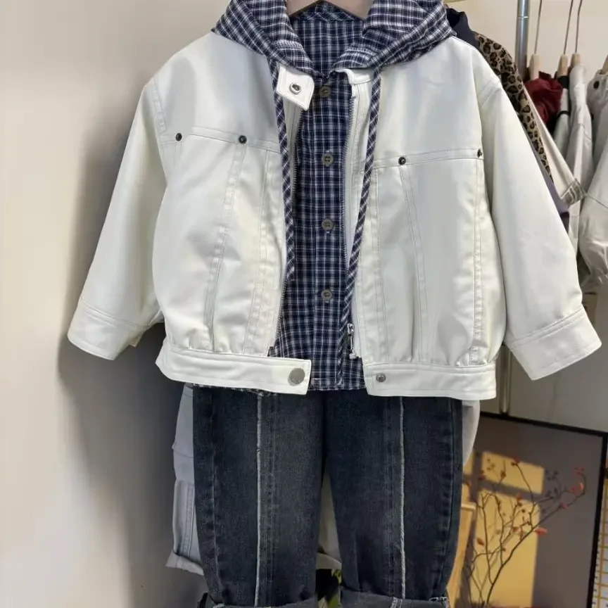 2025春秋新款儿童外套季新品男女宝宝百搭纯色皮夹克短款风皮衣潮