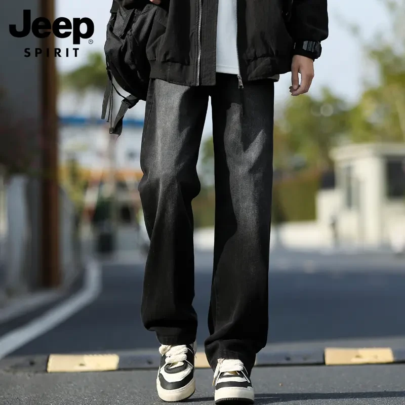JEEPSPIRIT吉普美式牛仔裤男款夏季男士潮牌宽松直筒阔腿长裤子男