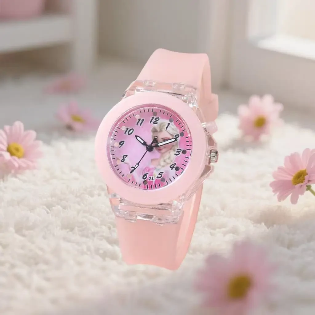 新款3-8岁儿童发光手表艾莎公主手表苏菲亚儿童玩具发光手表冰雪