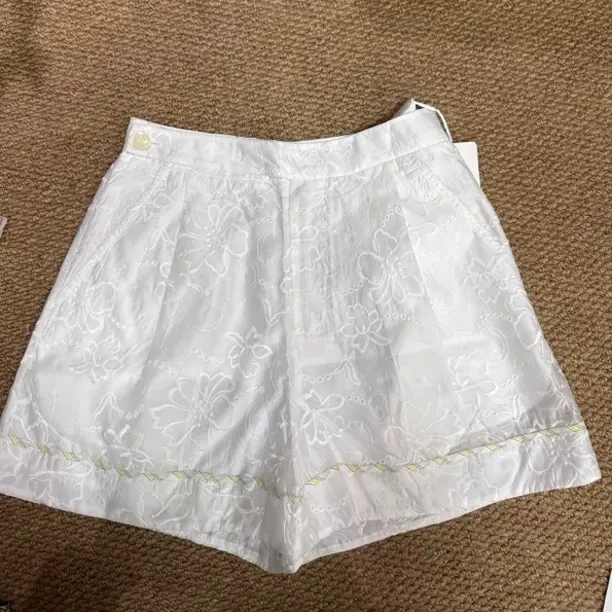 6465夏季重工刺绣蕾丝镂空装饰宽松拼色短裤he