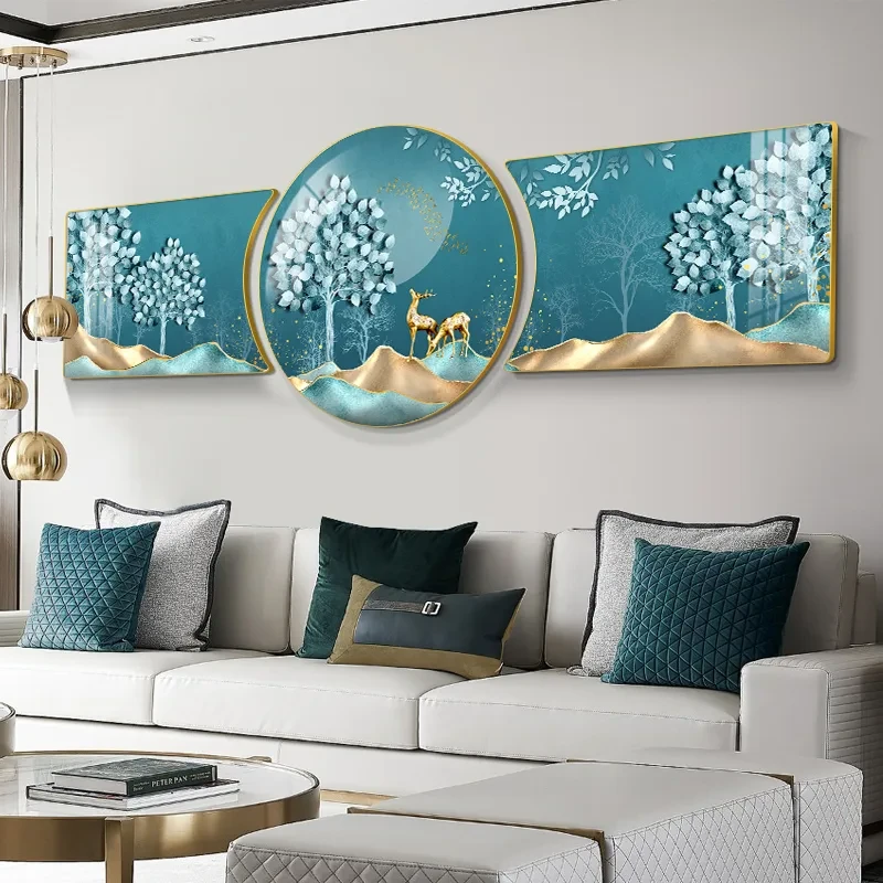 现代轻奢客厅装饰画沙发背景墙挂画大气壁画墙壁新款三联墙画