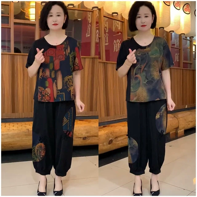 中老年人女装妈妈夏装套装2025新款洋气时尚宽松大码显瘦两件套