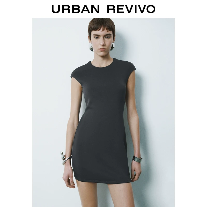 UR2025春季新品女装欧若风简约气质后拉链修身连衣裙UYY750010