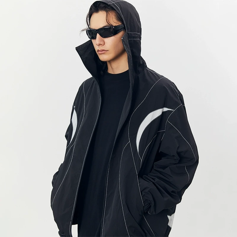 【黑水系列】CHINISM 高领连帽机能夹克外套男秋季运动上衣D7027