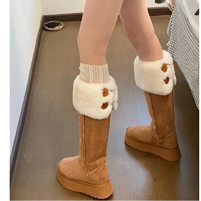 【露思同款】长筒雪地靴女2024新款冬季加绒加厚保暖厚底皮毛一体