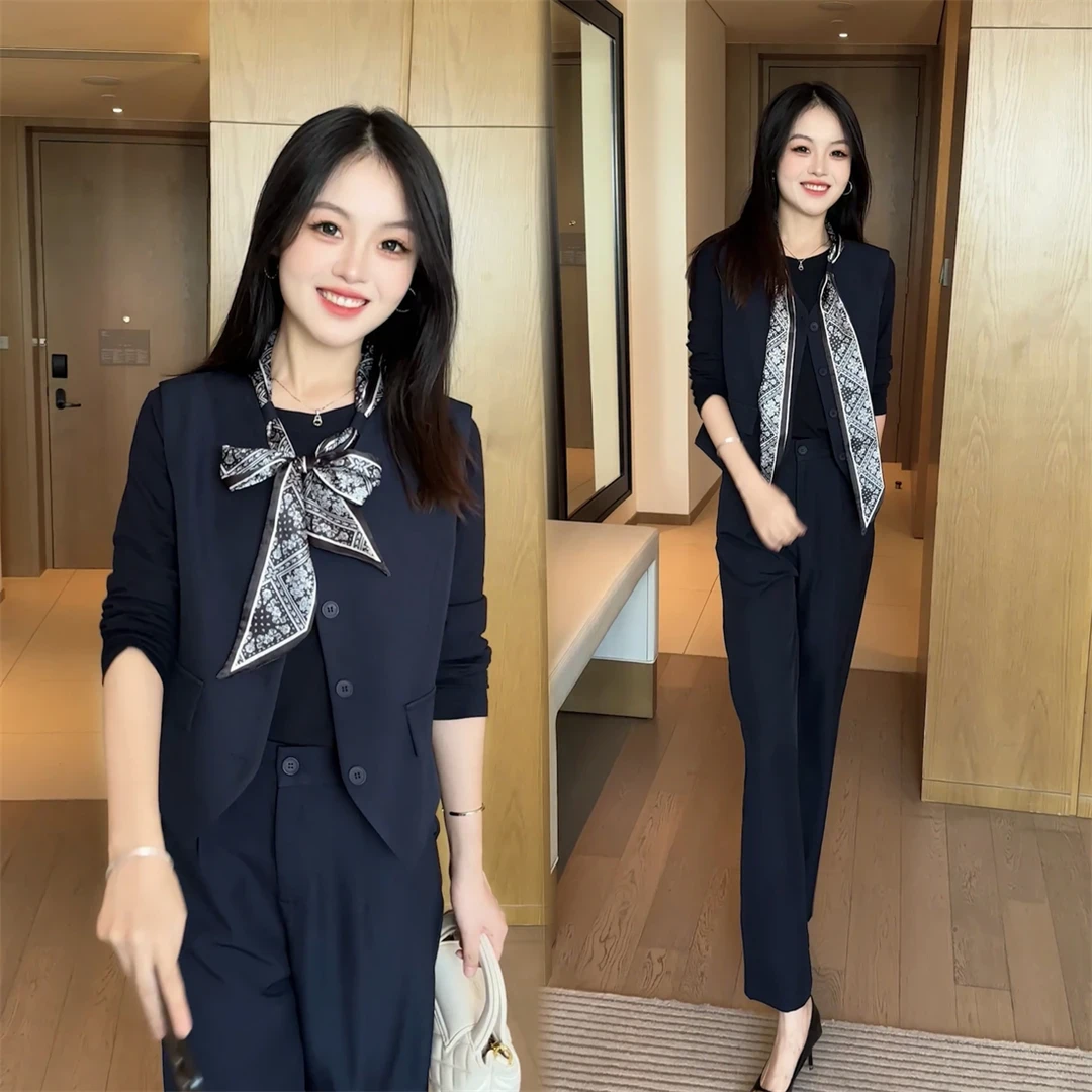 秋季新款显瘦三件套装气质洋气女神范减龄时尚送丝巾