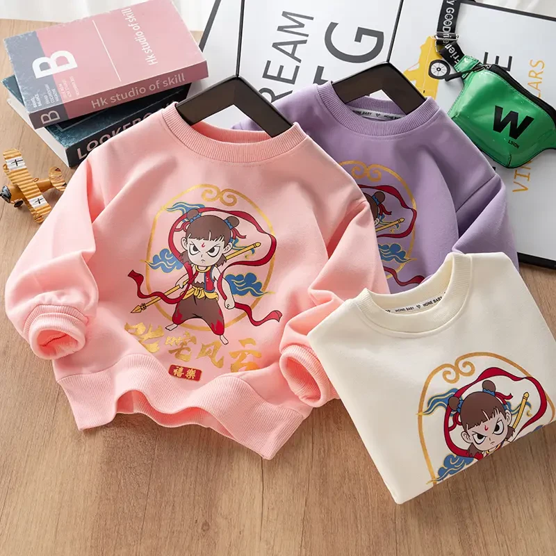 2025春季新款哪吒爆款卫衣卡通风圆领长袖男女童洋气叱诧风云魔童