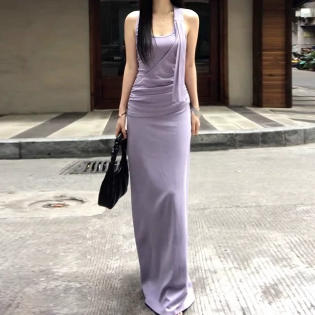 法式紫色吊带背心连衣裙子女装夏季2025新款爆款气质绝美修身长裙