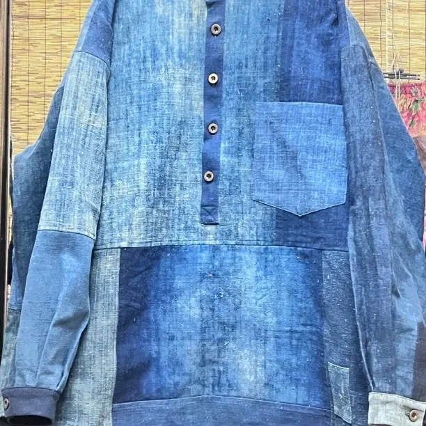｛吾兔布衣｝原创 蓝染老布拼接复古立领衬衫