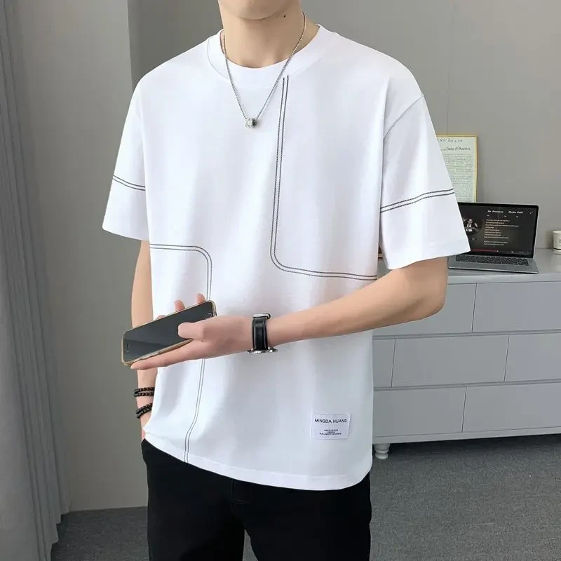 半袖体恤短袖T恤男圆领2025新款夏季男装潮流夏天打底衫宽松上衣