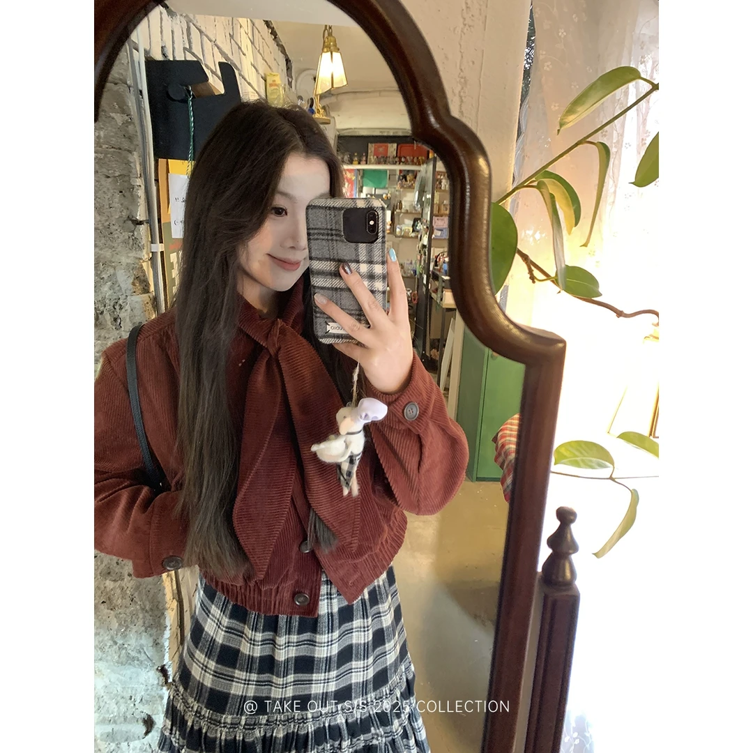 外卖到了【酒心甜巧】嬉皮士女孩灯芯绒短款夹克宽松外套WM4LSW12