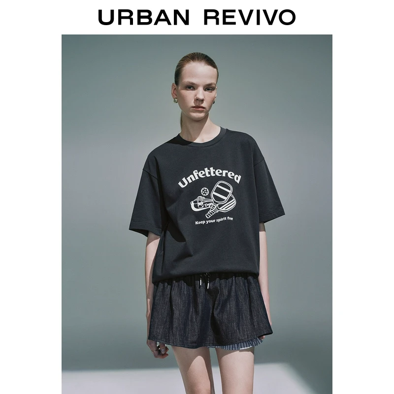 UR2025夏季新款女装休闲撞色印花宽松棉质短袖T恤UYU450089