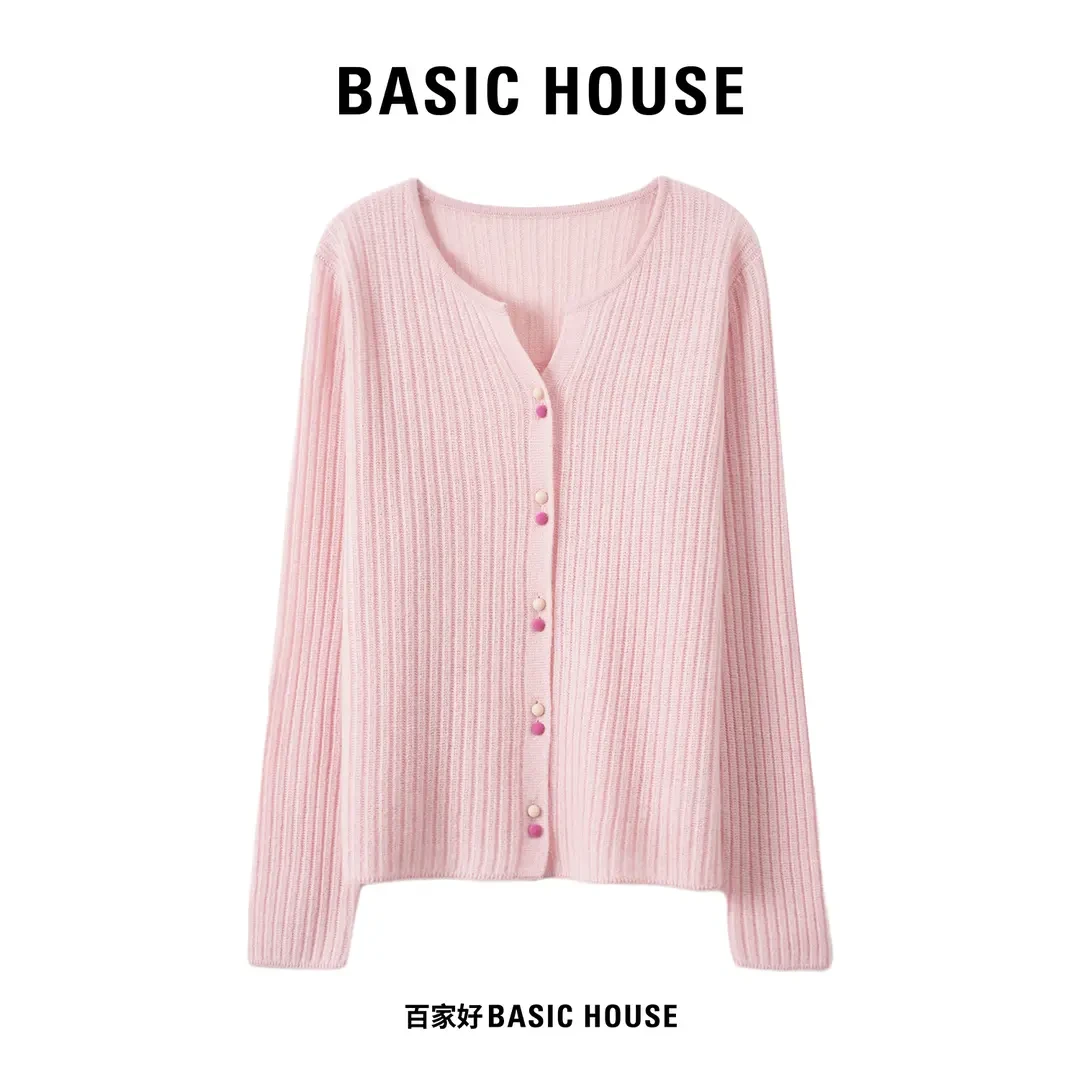 Basic House/百家好针织衫女2025早秋新品花纱纹理感设计师款上衣
