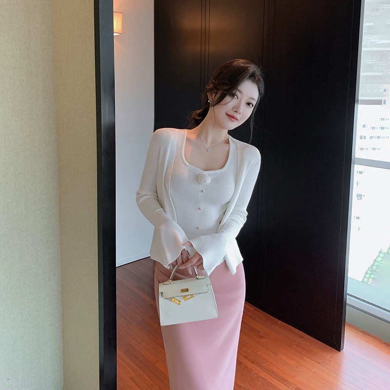 林关关【云柔套装】温柔知性显瘦开衫~气质女人百搭懒人套装两件套