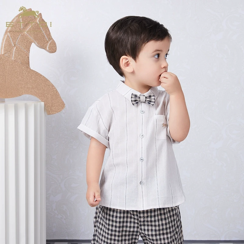 ETTOI爱多娃儿童短袖衬衫夏男童polo衫上衣休闲