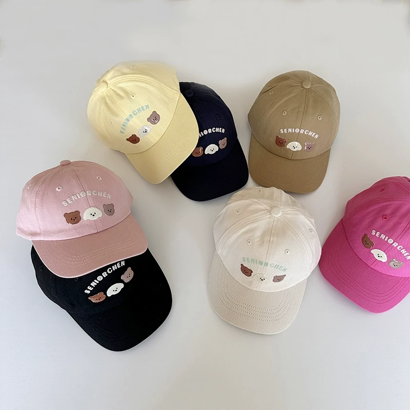 儿童春夏季遮阳帽男女童可爱小熊棒球帽宝宝简约时尚防晒鸭舌帽子