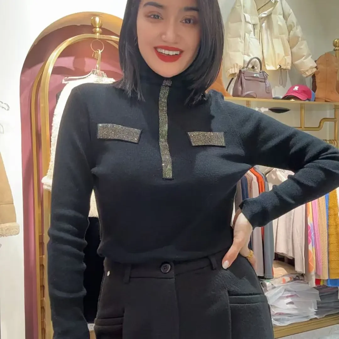 秋冬季半高领针织打底衫女软糯修身显瘦百搭长袖毛针织衫上衣