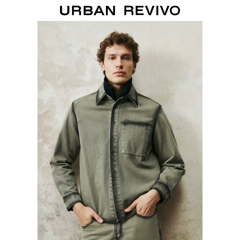 UR2025春季新款男复古撞色水洗街头风贴袋休闲衬衫UML850003